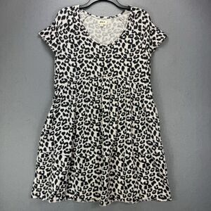Pact Dress Small Leopard Animal Cotton Mini Stretch Pockets Tiered Cottagecore